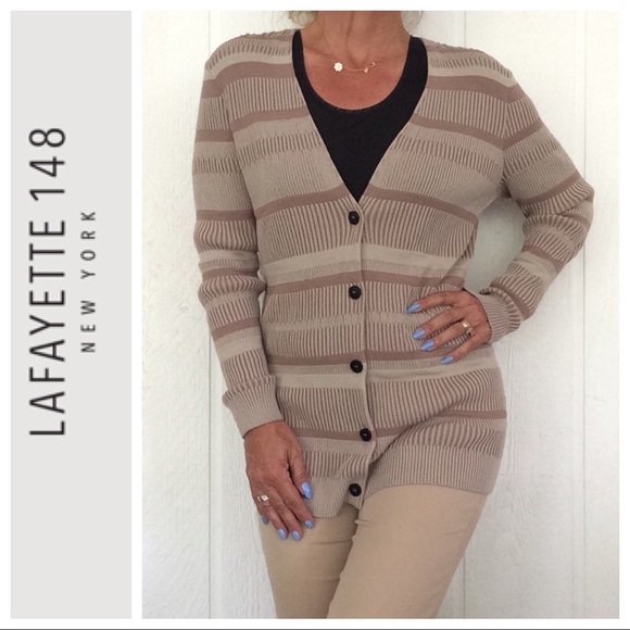 LAFAYETTE 148 BROWN TAN STRIPED CARDIGAN SIZE SMALL - Picture 1 of 8
